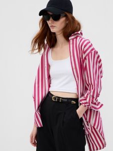 Gap 100% Organic Baumwoll Button-Back Big Rosa Weiß | 2619-NZLOF