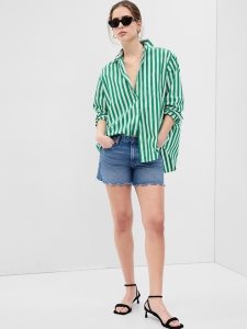Gap 100% Organic Baumwoll Button-Back Big Grün Weiß | 6812-KFDYB