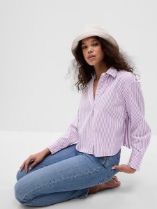 Gap 100% Organic Baumwoll Cropped Lila Weiß | 1759-CRXHW