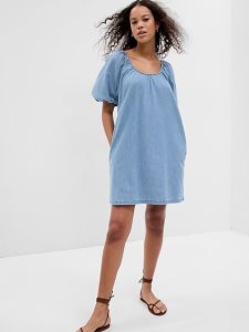Gap 100% Organic Baumwoll Denim Puff Sleeve Hellwaschen | 9185-RXYIU