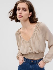 Gap Button-Front Smocked Hem Beige | 0374-NDIFX