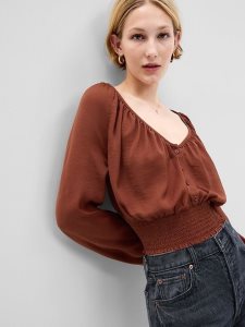 Gap Button-Front Smocked Hem Kupfer Braun | 1405-XNYAE