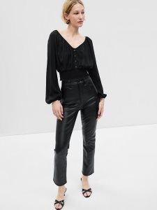Gap Button-Front Smocked Hem Schwarz | 4961-DWANK