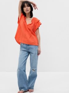 Gap Crinkle Gauze Flutter Sleeve Orange Koralle | 4762-NJQFV