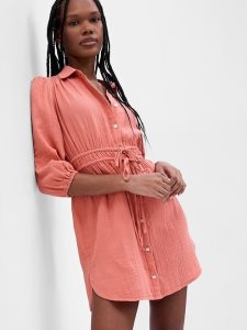 Gap Crinkle Gauze Mini Shirt Braun Rosa | 8921-TQSRE