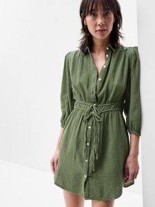 Gap Crinkle Gauze Mini Shirt Grün | 5246-QKCWZ