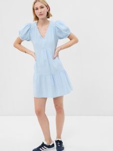 Gap Crinkle Gauze Puff Sleeve Tiered Mini Blau | 6407-KDAJH