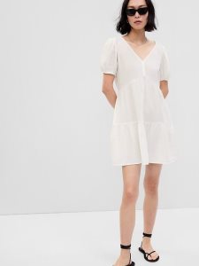 Gap Crinkle Gauze Puff Sleeve Tiered Mini Weiß | 8507-ZWAQV