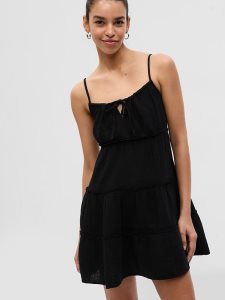 Gap Crinkle Gauze Tiered Mini Schwarz | 2487-RFBJD