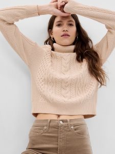 Gap Cropped Cable-Knit Turtleneck Beige | 3928-OIDCA