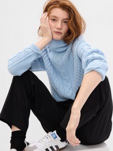 Gap Cropped Cable-Knit Turtleneck Hellblau Grau | 4512-ZXSPV