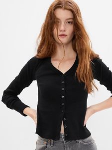 Gap Cropped Rib Cardigan Schwarz | 1340-XIUCK