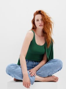 Gap Cropped Schlank Rib Grün | 9548-ABUYP