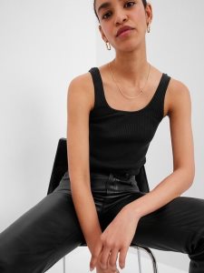 Gap Cropped Schlank Rib Schwarz | 7651-FNTBC