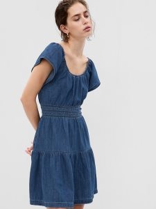 Gap Denim Flutter Sleeve Tiered Mini Waschen | 8496-GQOBA