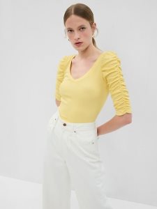 Gap Featherweight Ruched Sleeve Rib Gelb | 0347-TZJKN
