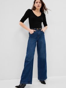 Gap Featherweight Ruched Sleeve Rib Schwarz | 8936-JIAVM
