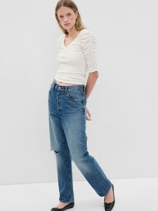 Gap Featherweight Ruched Sleeve Rib Weiß | 6450-EMFZQ
