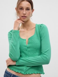 Gap Featherweight Smocked Button-Front Grün | 1584-CBOLK