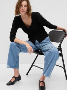 Gap Featherweight Smocked Button-Front Schwarz | 7283-GWMBP