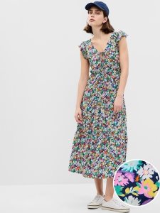 Gap Flutter Sleeve Maxi Mehrfarbig | 0678-BRXZH
