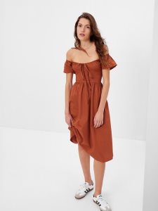 Gap Flutter Sleeve Midi Braun | 4562-ZFOTX