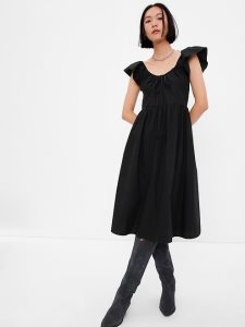 Gap Flutter Sleeve Midi Schwarz | 5412-OTEID