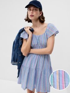 Gap Flutter Sleeve Tiered Mini Blau Mehrfarbig | 3284-NYFIS