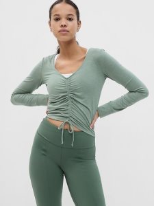 Gap GapFit Brushed Jersey Cropped Cinch Olivgrün Grün | 9054-UPLJG