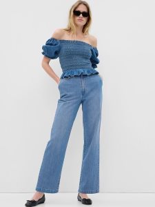 Gap High Rise Denim Weite-Leg Trousers Indigo | 0783-INDOE