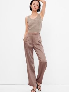 Gap High Rise Falten Satin Trousers Braun | 9241-PWMKX