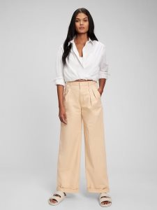 Gap High Rise Falten Weite-Leg Khakis Braun Khaki | 0951-DCRHL