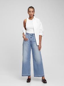 Gap High Rise Falten Weite-Leg Trouser Hellindigo | 1726-DVMWH