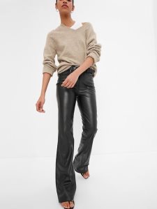 Gap High Rise Faux-Leder 70s Flare Schwarz | 4295-KDTZO