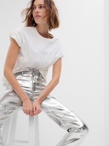 Gap High Rise Faux-Leder Cheeky Gerade Silber Metal | 4583-GWVPE