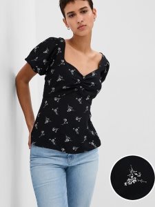 Gap LENZING ECOVERO Puff Sleeve Schwarz | 5491-ISBFQ