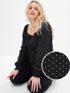 Gap LENZING ECOVERO Smocked Peplum Schwarz | 7021-IKDXP
