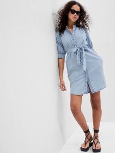Gap LENZING TENCEL Lyocell Puff Sleeve Denim Hellwaschen | 5634-RQLCN