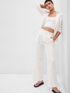 Gap Linen-Baumwoll Falten Weiß | 2870-VUIOH