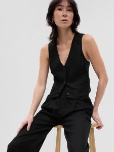 Gap Linen-Baumwoll Vest Schwarz | 7291-HXRQU