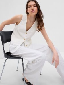 Gap Linen-Baumwoll Vest Weiß | 8790-OYWRH