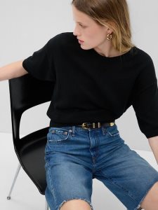 Gap Linen-Blend Crewneck Schwarz | 6910-TRHYX