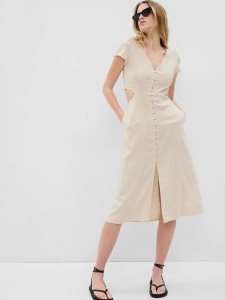 Gap Linen-Blend Cutout Midi Grau Beige | 4237-CFZAP