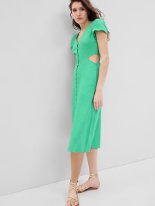 Gap Linen-Blend Cutout Midi Grün | 3590-VRNGU