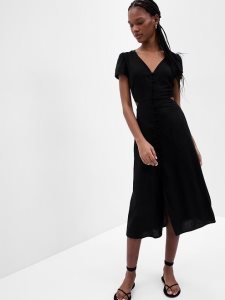 Gap Linen-Blend Cutout Midi Schwarz | 3916-GMJPO