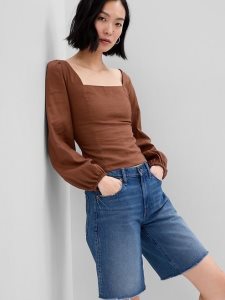 Gap Linen-Blend Puff Sleeve Braun | 7028-UDHIO