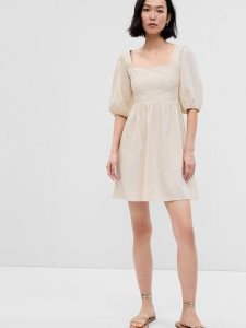 Gap Linen-Blend Puff Sleeve Mini Grau Beige | 3748-WAZKT