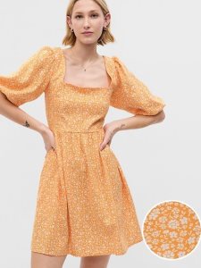 Gap Linen-Blend Puff Sleeve Mini Orange | 2948-KTJIZ
