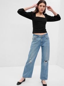 Gap Linen-Blend Puff Sleeve Schwarz | 4580-YXLRM
