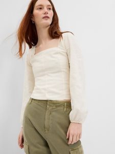 Gap Linen-Blend Puff Sleeve Weiß | 0284-EAORD